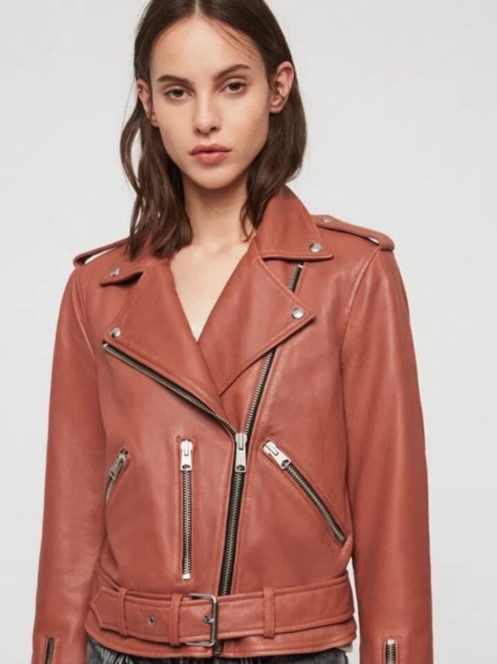 Allsaints Designer Women's Leather Moto Jacket - Unique Rose Color 🥀 - Picture 7 of 9